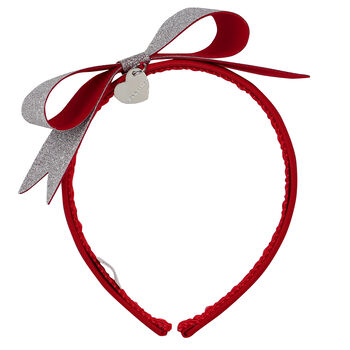 Girls Red & Silver Bow Hairband